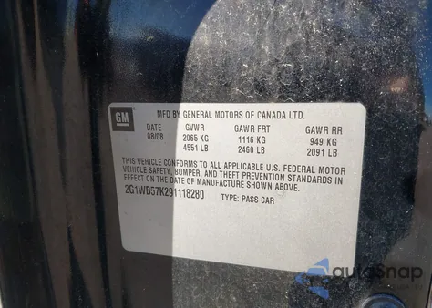 2009 Chevrolet Impala Ls z USA, uszkodzony, nr VIN 2G1WB57K291118280